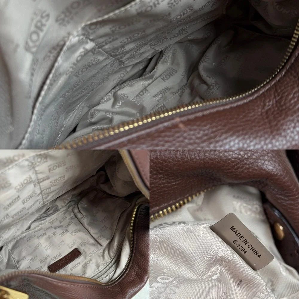 Michael Kors Pebbled Leather Hobo Handbag Shoulder Bag in Brown, Gold Hardware‎